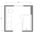 Small bathroom layout with walk-in shower.
