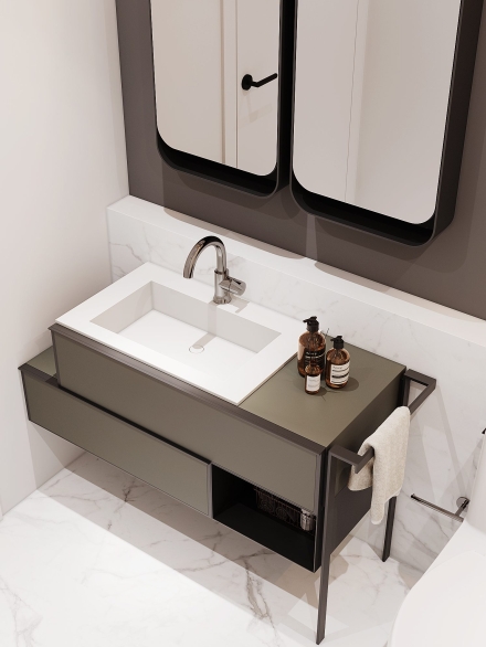 Ultra modern bathroom design with custom italian vanity unit and mirrors with storage by studium dekor.